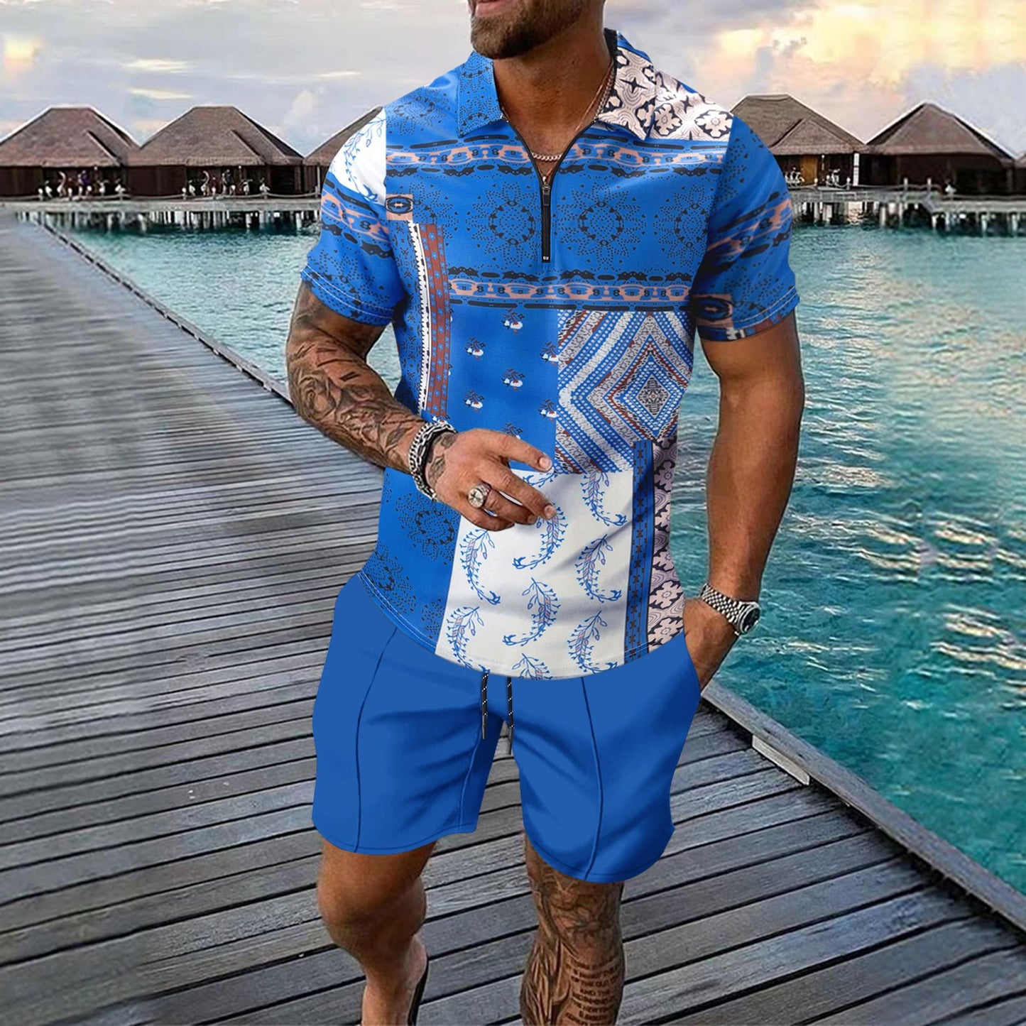 Men Two-piece Sports And Leisure Short-sleeved Short Sets