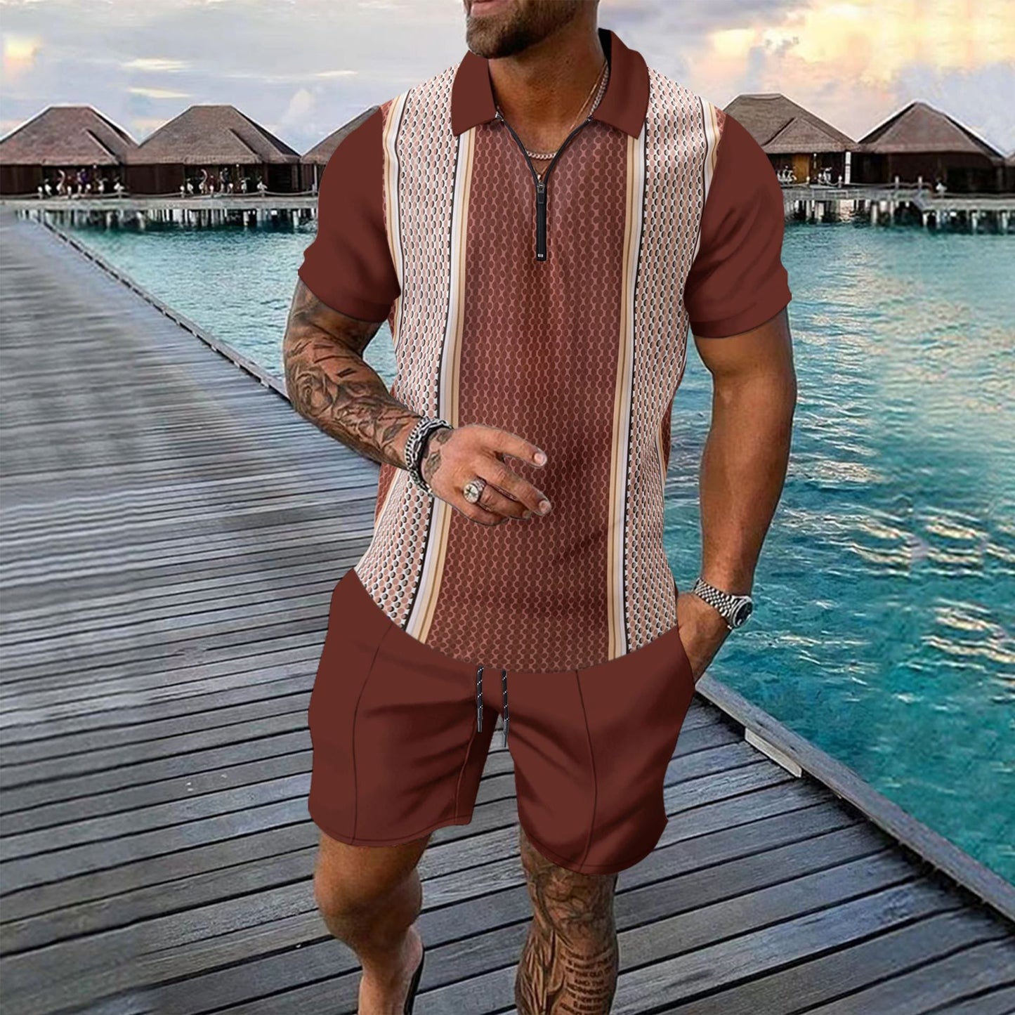 Men Two-piece Sports And Leisure Short-sleeved Short Sets