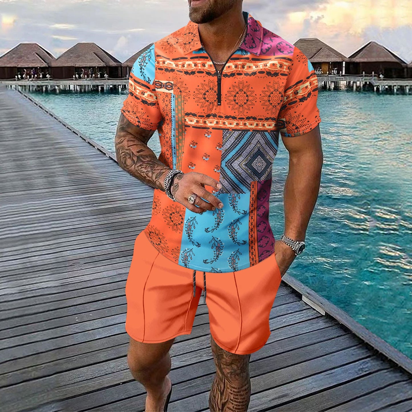 Men Two-piece Sports And Leisure Short-sleeved Short Sets