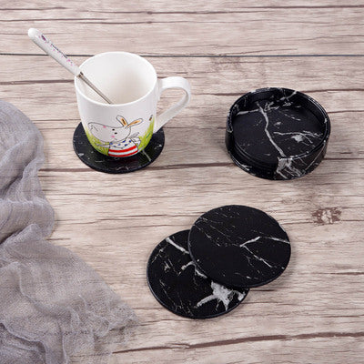 Double-sided Marbled Leather Coasters Set