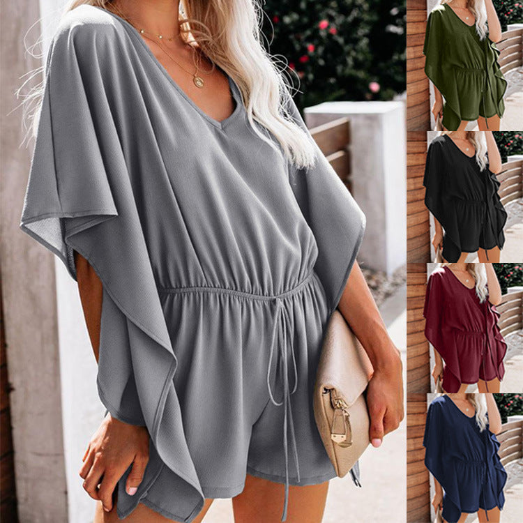 Women's V-neck Flared Half Sleeve Romper