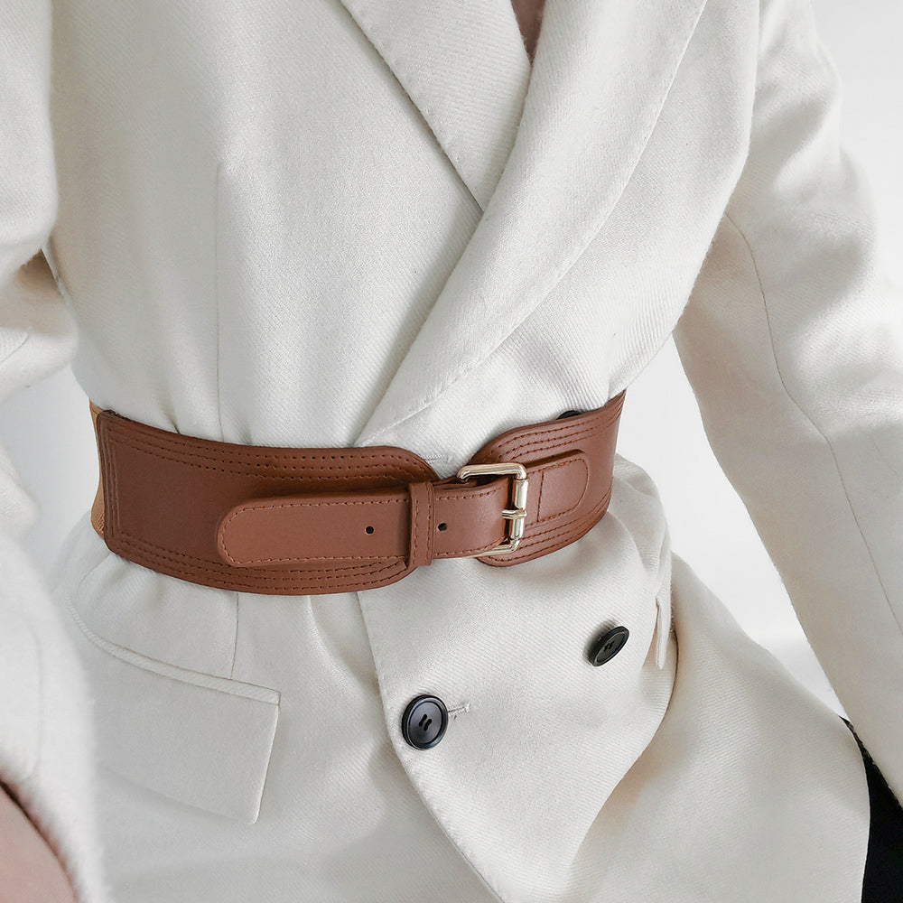 Women's Wide Elastic Belt With Needle Buckle