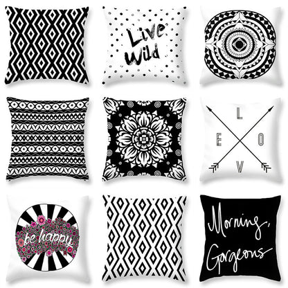 Home Décor: Simple Black and White Print Pillowcase