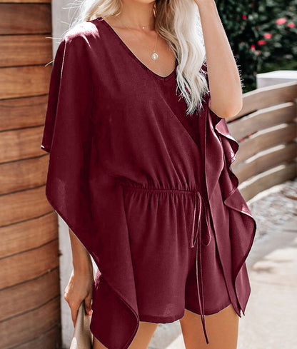 Women's V-neck Flared Half Sleeve Romper