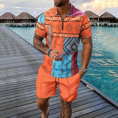 Men Two-piece Sports And Leisure Short-sleeved Short Sets