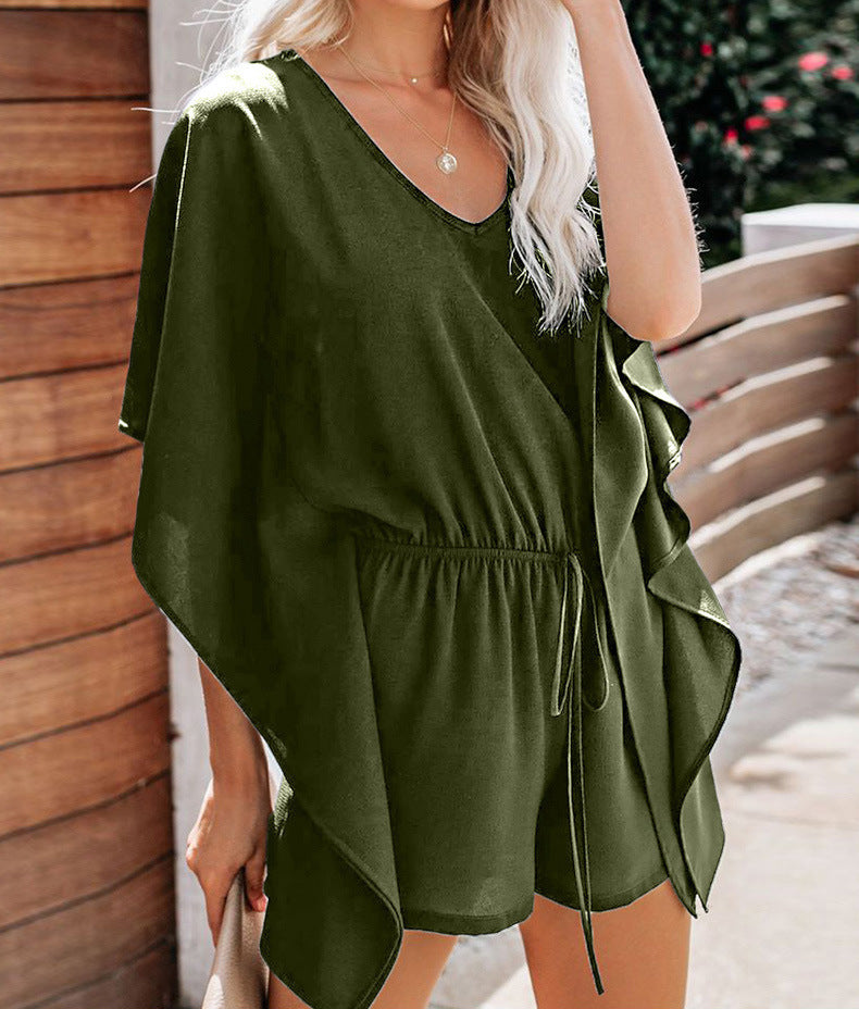 Women's V-neck Flared Half Sleeve Romper