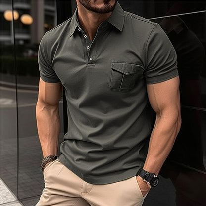 Men's Slim-fit Short-sleeved Shirt with Pocket